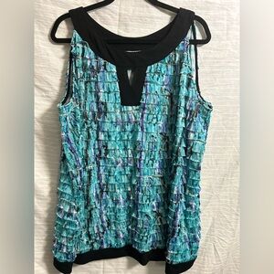 Avenue Aqua/Black Sleeveless Jersey Keyhole Knit Top Size 26/28. B51